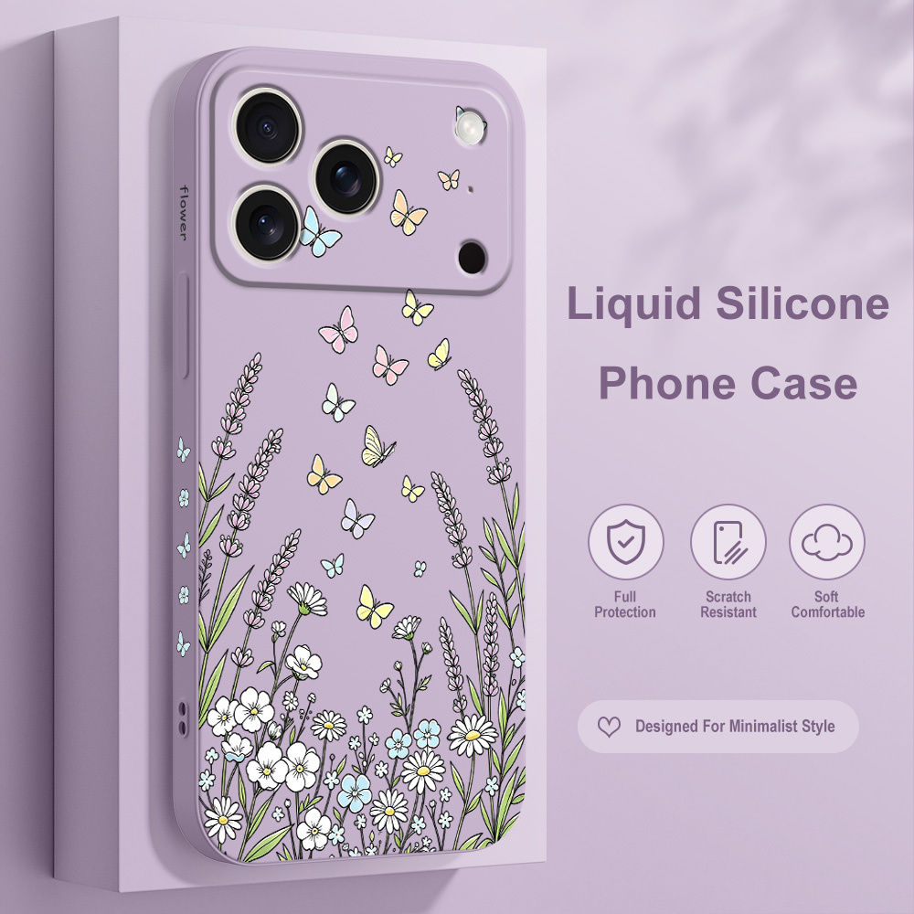 Silicone Liquid Case - غطاء هاتف بتصميم فراشة العشب لآيفون