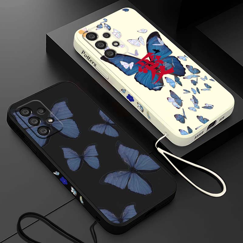 Silicone Liquid Case - غطاء هاتف سائل بتصميم فراشة زرقاء