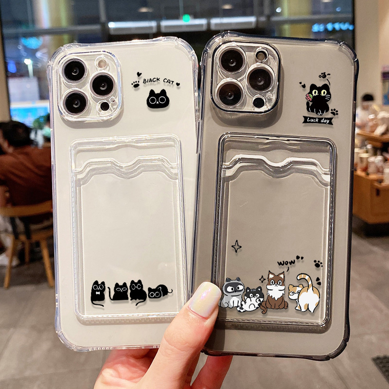 Phone Cases Holder - لطيف القطة السوداء جراب هاتف آيفون