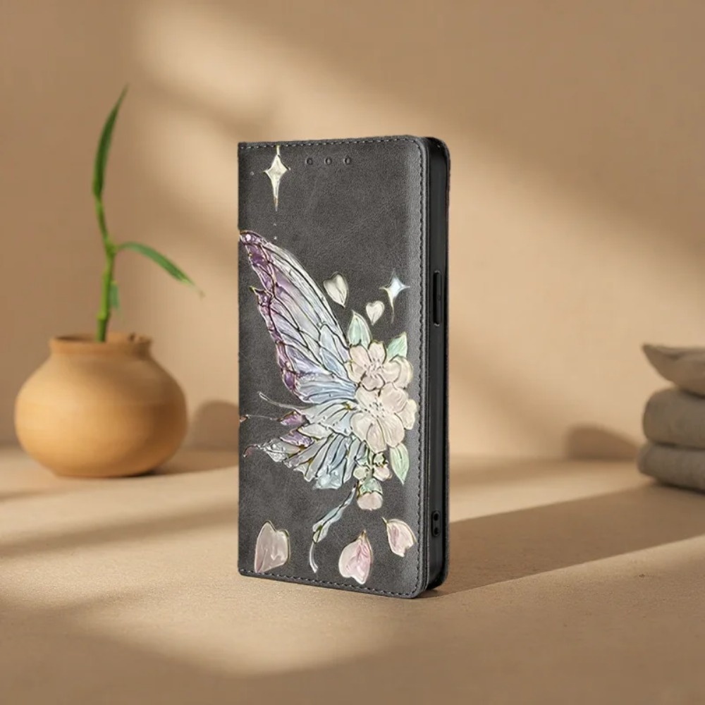 Flip Leather Case - غطاء قلاب مقاوم للصدمات بتصميم فراشات
